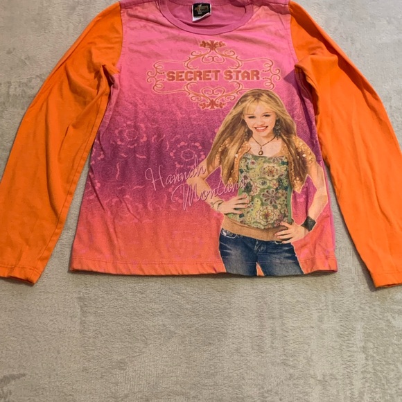 Hannah Montana Girls Medium 10/12 T Shirt Vintage 2000s Pop Secret Star Y2K Pink - Picture 1 of 7